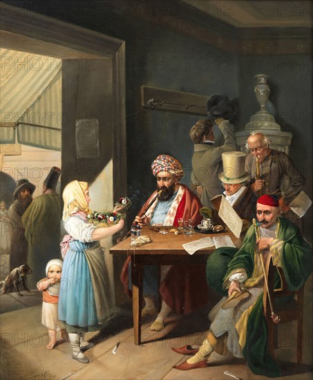 Greeks and Turks in a Viennese coffee house, 1824. Creator: Weller, Theodor Leopold (1802-1880).