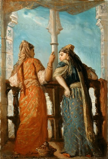 Jewish Women at the Balcony, Algiers, 1849. Creator: Chassériau, Théodore (1819-1856).
