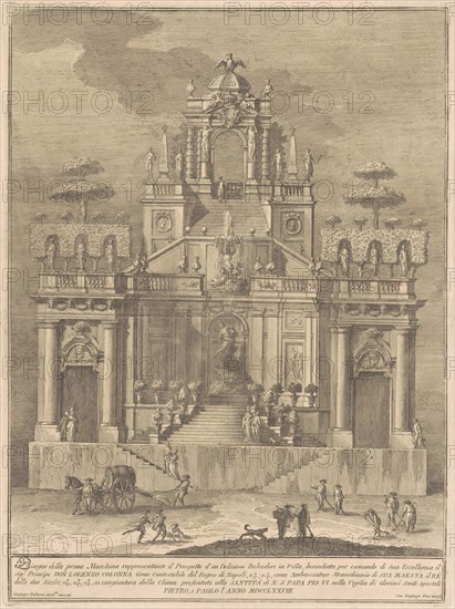 The Prima Macchina for the Chinea of 1778: A Countryside Belevedere with Hercules..., 1778. Creator: Giuseppe Vasi.