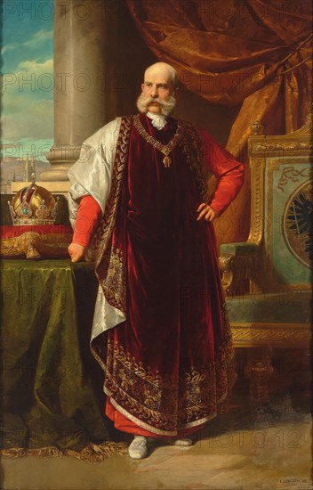 Portrait of Franz Joseph I of Austria as Grand Master of the Golden Fleece, 1891. Creator: Lebiedzki, Eduard (1862-1915).