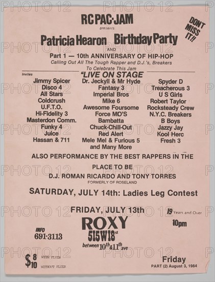 Flier for “Patricia Hearon Birthday Party" designed by Van Silk, July 13 1984. Creator: Unknown.