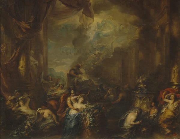 Dido burning herself at the stake. Creator: Elliger, Ottmar (Ottomar), the Younger (1666-1735).