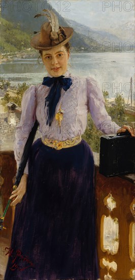 Portrait of the author Natalia Borísovna Nordman-Severova (1863-1914), 1900. Creator: Repin, Ilya Yefimovich (1844-1930).