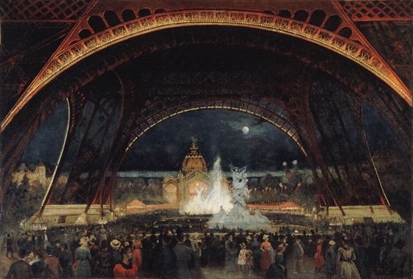 Fête de nuit à l'Exposition universelle de 1889, sous la tour Eiffel, c. 1889. Creator: Roux, George (1853-1929).