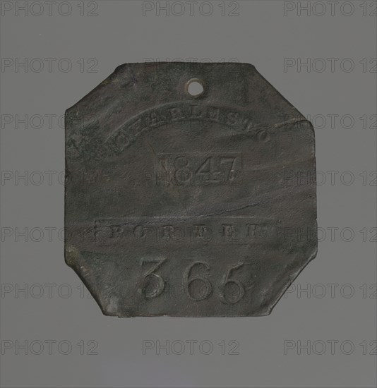 Charleston slave badge from 1847 for Porter No. 365, 1847. Creator: Unknown.