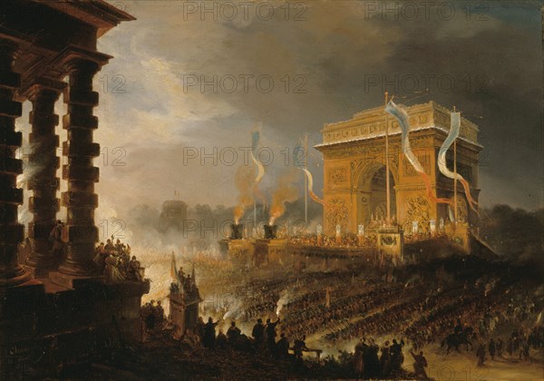 Fête de la Fraternité à l'arc de triomphe de l'Étoile, le soir du 20 avril 1848, 1848. Creator: Champin, Jean-Jacques (1796-1860).