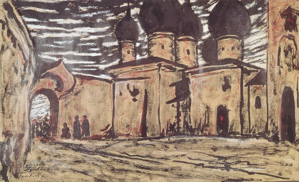 Stage design for the opera The Pskov Maiden by N. Rimsky-Korsakov, ca 1901. Creator: Golovin, Alexander Yakovlevich (1863-1930).