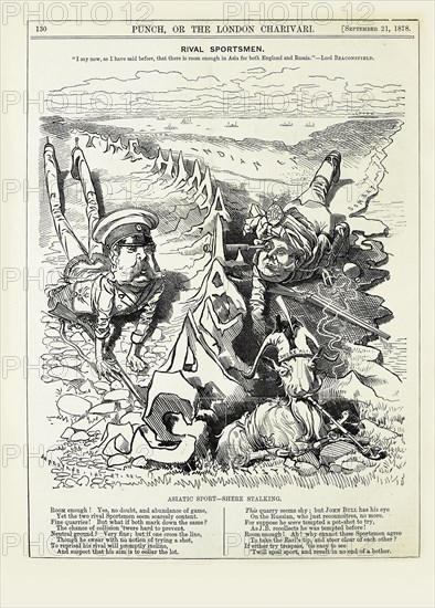 Rival sportsmen. "I say now, as I have said before, that there is room enough..., 1878. Creator: Sambourne, Edward Linley (1844-1910).