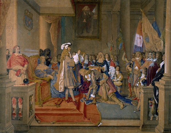 Marshal Berwick receiving from King Philip V of Spain the Order of the Golden Fleece, 1864. Creator: Ingres, Jean Auguste Dominique (1780-1867).