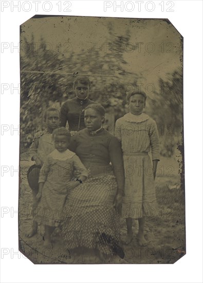 Tintype of a woman and four children, 1870s. Creator: Unknown.