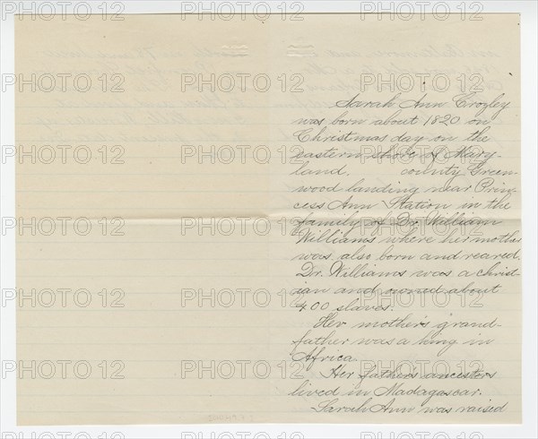 Biography of Sarah Ann Blunt Crozley, December 1884. Creator: Unknown.
