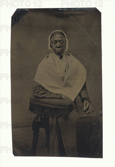 Tintype depicting woman in white shawl, after 1870s. Creator: Unknown.
