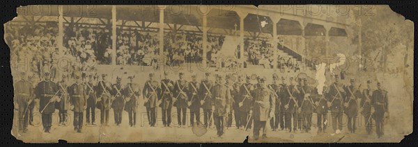 Albumen print of African American Odd Fellows in front of a grandstand, 1890-1930. Creator: Unknown.