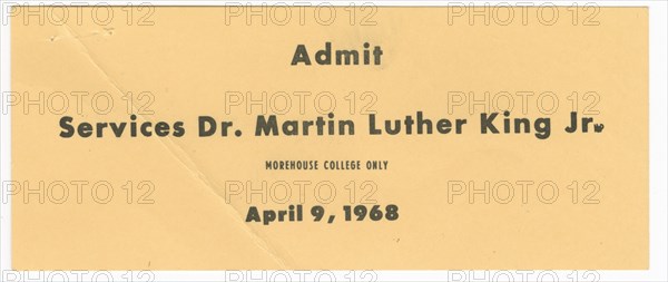 Ticket for funeral services for Martin Luther King, Jr. owned by Nina Simone, April 9, 1968. Creator: Unknown.