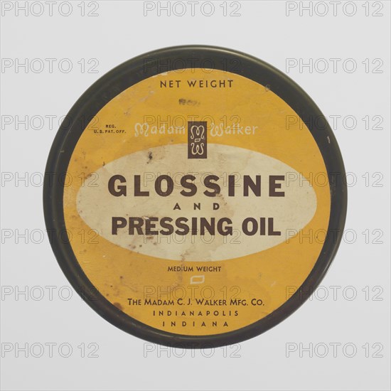 Tin for Madame Walker Glossine and Pressing Oil, 1940s - 1960s. Creator: Unknown.