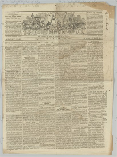 The Liberator, Vol. XXIV, No. 16, April 21, 1854. Creator: Unknown.