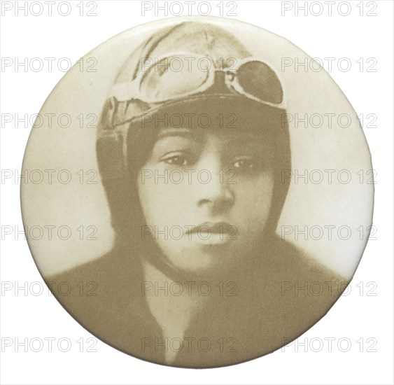 Pinback button featuring a portrait of Bessie Coleman, mid to late 20th century. Creator: Unknown.
