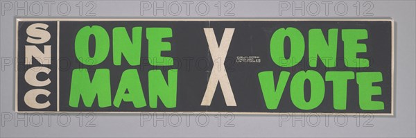 Bumper sticker with the slogan One Man, One Vote, 1962 - 1965. Creator: Unknown.