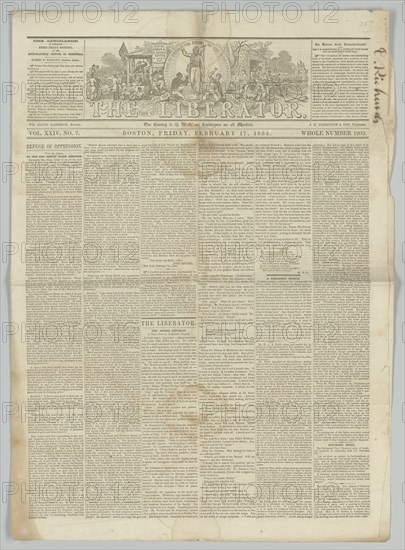 The Liberator, Vol. XXIV, No. 7, February 17, 1854. Creator: Unknown.