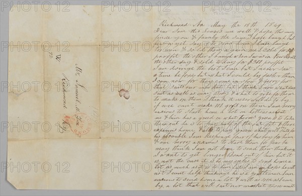 Letter to Samuel Fox from Giles Saunders regarding the slave trade, May 18, 1849. Creator: Giles Saunders.
