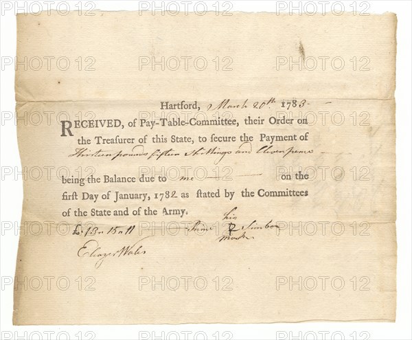 Voucher of payment to Private Prince Simbo, March 20, 1783. Creator: Unknown.