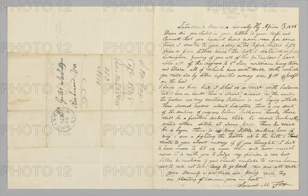 Letter to Giles Saunders from Samuel M. Fox concerning the slave trade, April 17, 1848. Creator: Samuel M. Fox.