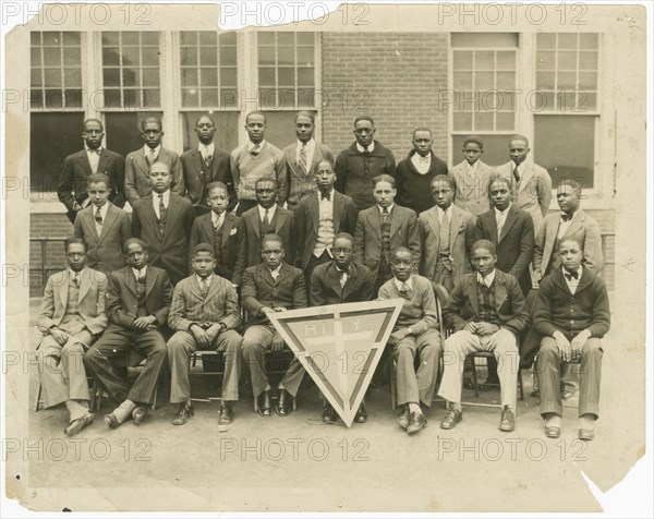 A group portrait of young men from the High School YMCA Group in Tulsa, Oklahoma, ca. 1930. Creator: Unknown.
