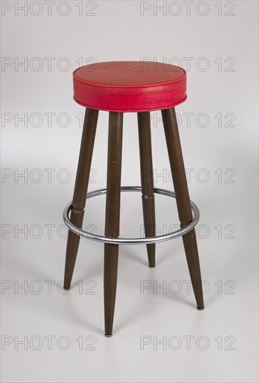 Barstool with red vinyl cover from Muse Bar, the home bar of Isaiah Muse, 1970s. Creator: Unknown.