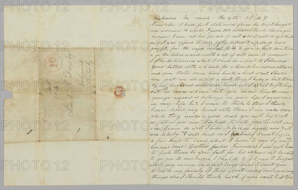 Letter to Samuel Fox from Giles Saunders regarding the slave trade, March 9, 1847. Creator: Giles Saunders.