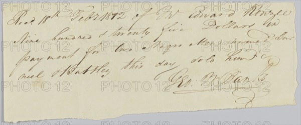 Bill of sale for two men, Daniel and Bartley, to Edward Rouzee, February 18, 1812. Creator: Unknown.