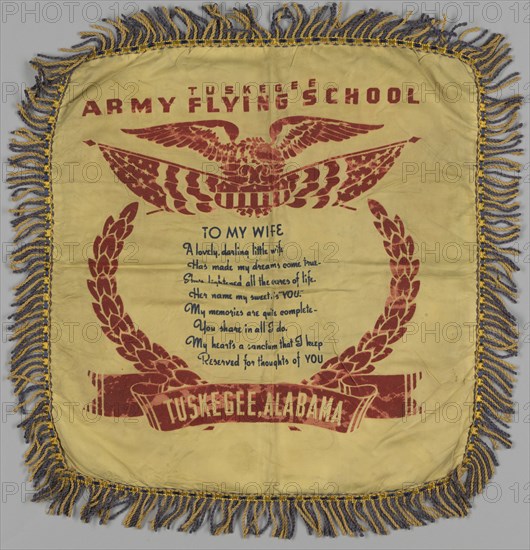 Pillow sham with Tuskegee Flying School poem, 1941-1946. Creator: Unknown.