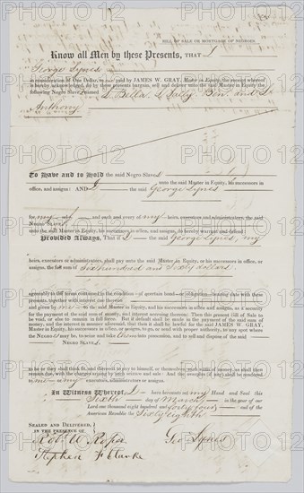 Bill of sale for four enslaved persons in Charleston, South Carolina, 1844. Creator: Unknown.