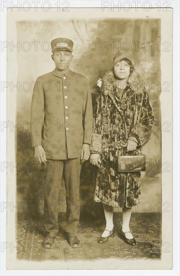 Photographic postcard of Pullman Porter, Omer Ester and his wife Jean, ca. 1930s. Creator: Unknown.