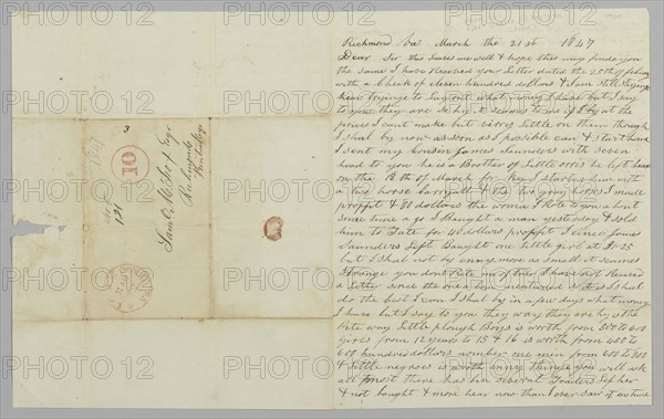 Letter to Samuel Fox from Giles Saunders regarding the slave trade, March 21, 1847. Creator: Giles Saunders.