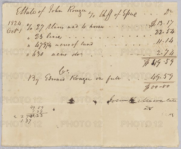 Record of taxes on property, including enslaved persons, owned by John Rouzee, 1824. Creator: Unknown.