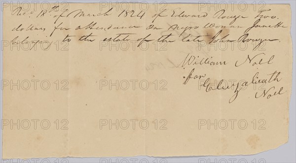 Payment receipt to Eliza Noel for "attendance on a negro woman named Janet", March 18, 1824. Creator: Unknown.