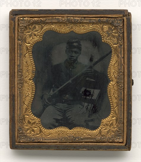 Ambrotype of Qualls Tibbs, 5th Sergeant, 27th U.S.C.T., Camp Delaware, Ohio, 1864 - 1865. Creator: Unknown.