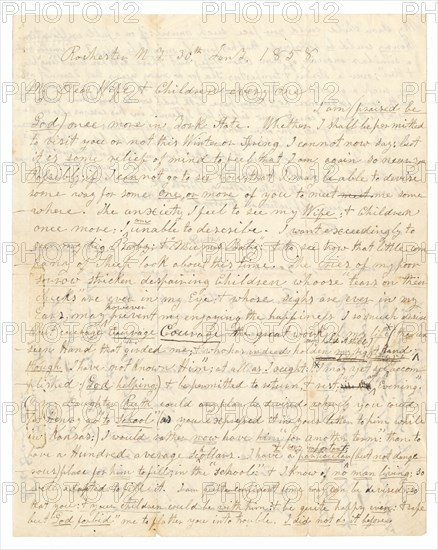 Letter written by John Brown and Frederick Douglass to Brown's wife and children, January 30, 1858. Creators: Frederick Douglass, John Brown.