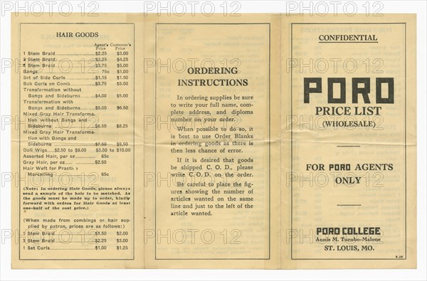 Price list for dealers of Poro products, 1915-1953    . Creator: Unknown.