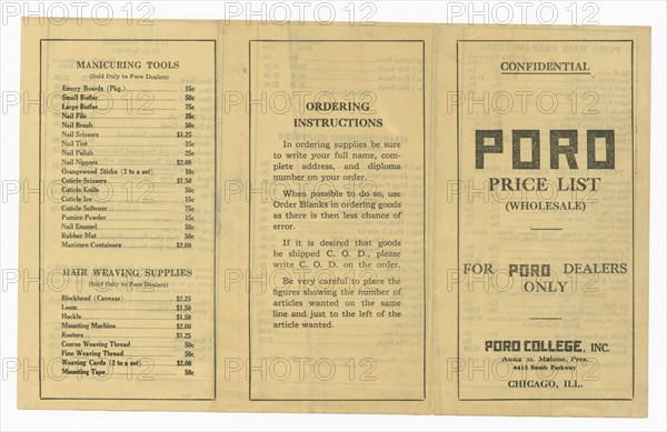 Price list for dealers of Poro products, 1915-1953    . Creator: Unknown.