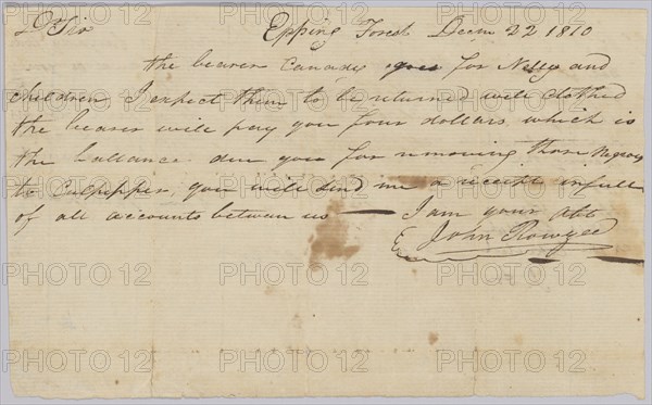 Agreement regarding hiring of enslaved woman Nelly and her children, December 22, 1810. Creator: Unknown.