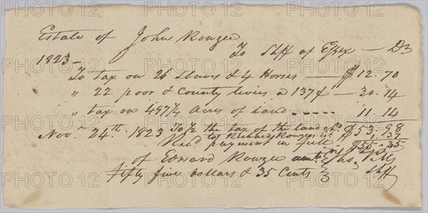 Record of taxes on property, including enslaved persons, owned by John Rouzee, November 24, 1823. Creator: Unknown.