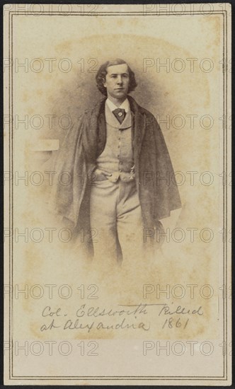 Carte-de-visite portrait of Col. Elmer Ephraim Ellsworth, 1861. Creator: Mathew Brady.