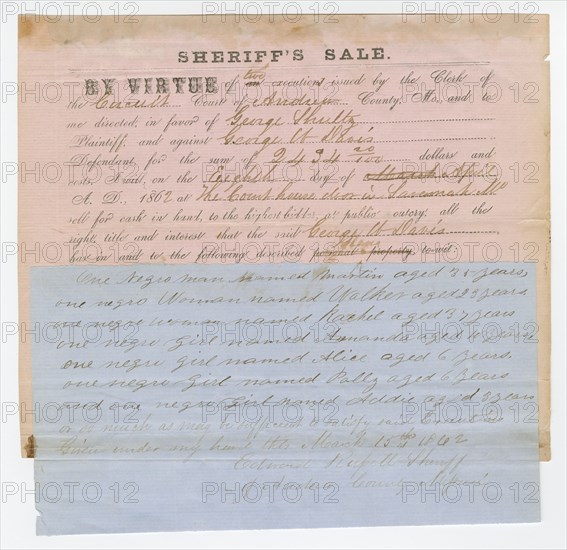 Notice of an impending sheriff's sale of 7 enslaved persons, March 15, 1862. Creator: Unknown.