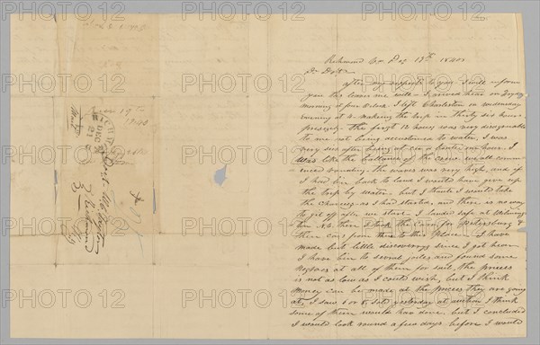 Letter to M. C. Taylor from T. Heatherly regarding the slave trade, December 19, 1840. Creator: T. Heatherly.