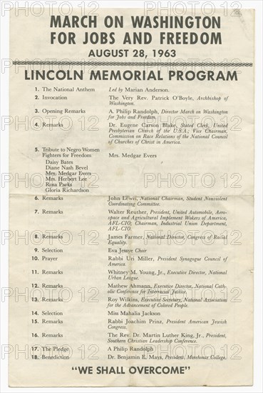 Program from the March on Washington, August 28, 1963.  Creator: Unknown.