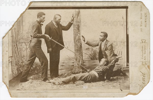 Photograph of a staged sword duel, late 19th century. Creator: Unknown.