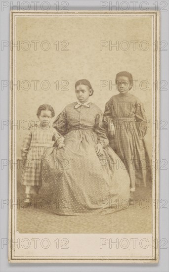 Carte-de-visite of a young woman and two children, 1864 - 1866. Creator: Alexander Gardner.