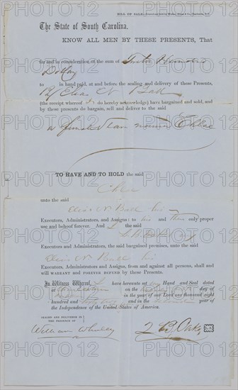 Bill of Sale for Chloe from Z. B. Oakes to Elias N. Ball, October 25, 1862. Creator: Walker, Evans & Co.