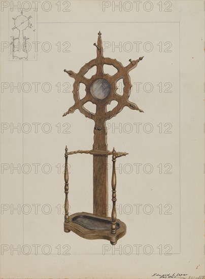 Combination Hat Rack and Umbrella Stand, c. 1936. Creator: Edward L Loper.